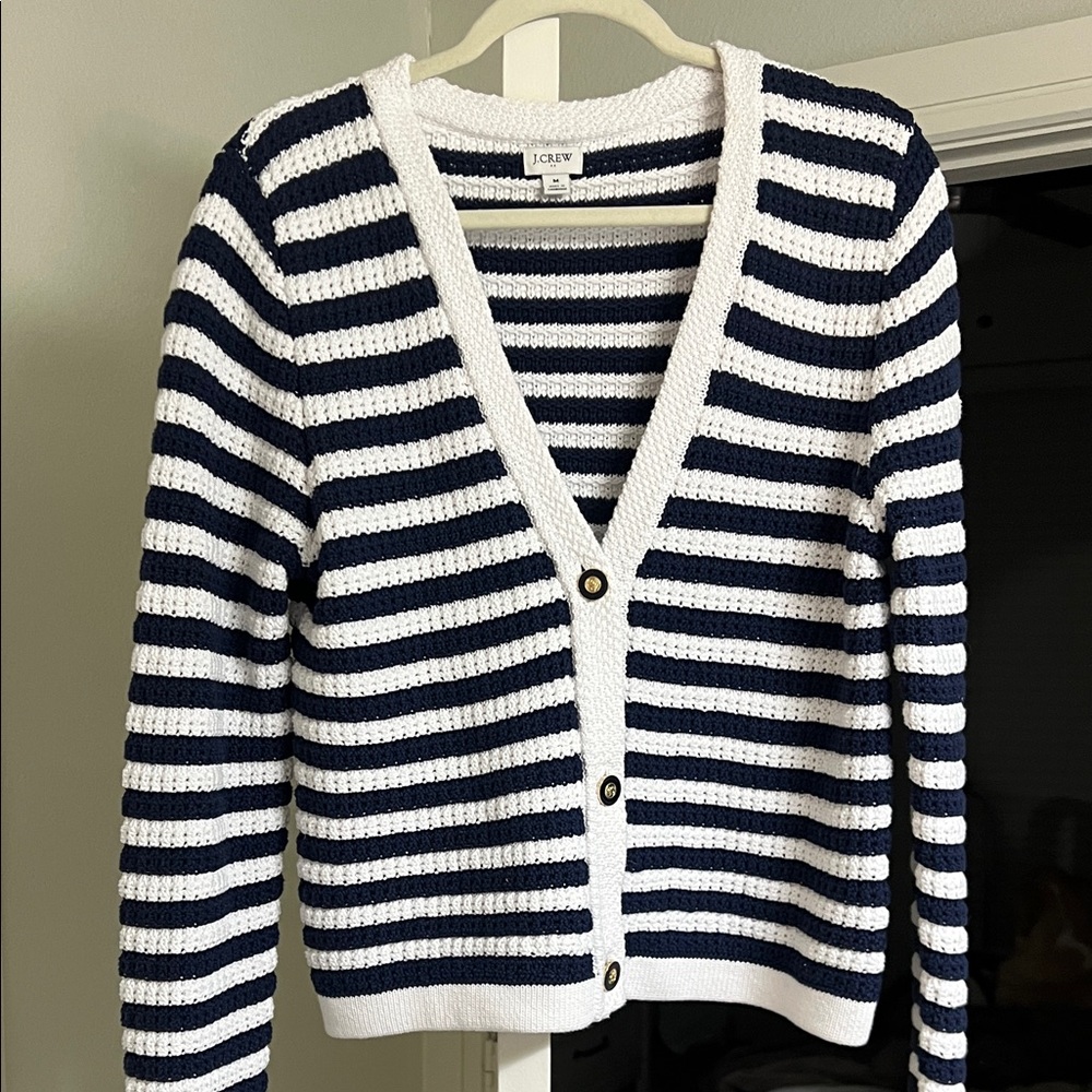J. Crew Navy and White Striped Cardigan